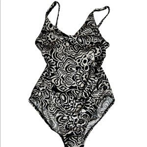 Speedo Classic Black White One Piece Swimwear Beach Art Deco Graphic Floral 8
